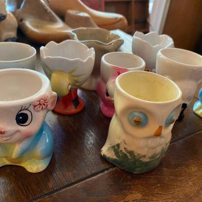 Collection of Egg Cups, egg baskets, egg cartons, etc.