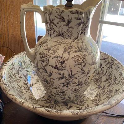 Antique Ironstone wash basin and pitcher made into a lamp