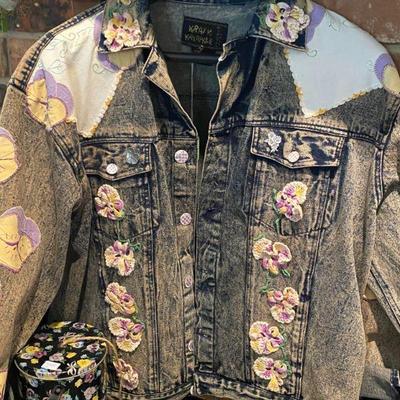 Blue Jean Jacket decorated with pansys