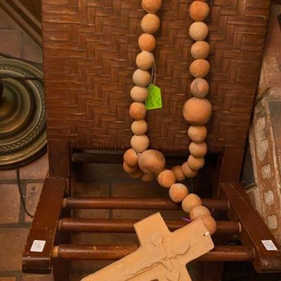 Large Wall Terracotta Rosary and Small Childs Woven Rocker