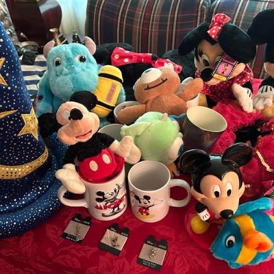 Disney table - stuffed animals, mugs, jewelry, Disney Hats