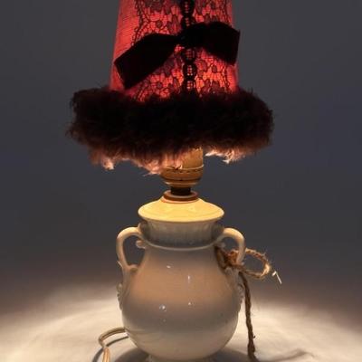 Boho Table Lamp w/ Beige Porcelain Base & Vintage