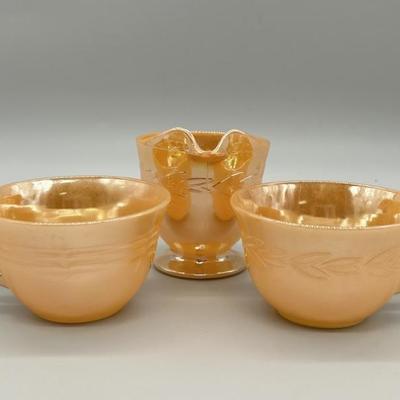 Vintage Peach Luster 2- Teacups & Creamer