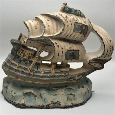 Lot 069D   
Vintage Cast Iron Columbus Ship Doorstop by the Albany Foundry