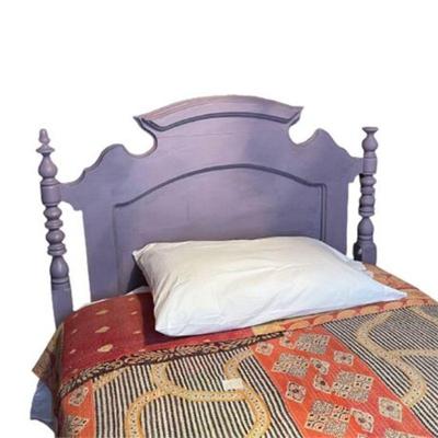 Lot 420  
Lavender Chalk Painted Antique Carved Twin Bed
