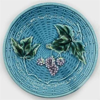 Lot 100B  
Antique GS Zell Germany Turquoise Basket Weave Majolica Plate