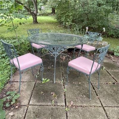Lot 300-118  
Vintage Wrought Iron Patio Set, Table and Four (4) Chairs