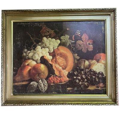 Lot 002  
Still Life Fruit on Table, Oil on Canvas, Antique