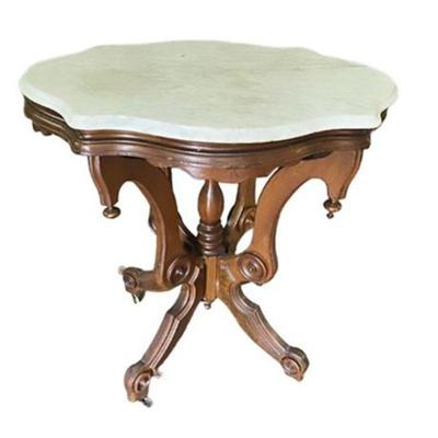 Lot 134B  
Antique Victorian Walnut Parlor Table with Marble Top