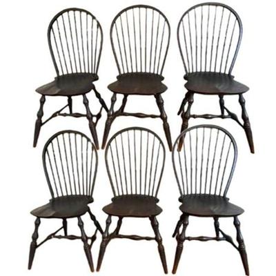 Lot 007   
Antique Spindle-back Windsor Style Side Chairs, Six (6)