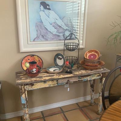 Mexican table and hand painted pottery