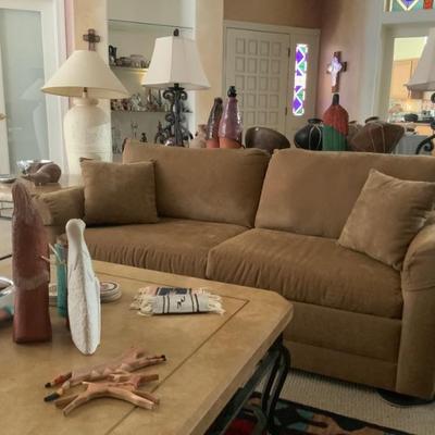 Sleeper sofa and travertine coffer table