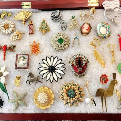 Lot 6 - Costume Jewelry Brooches / Pins + Tiffany Sterling 