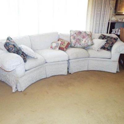 QUALITY TWO PIECE CURVED FOUR SEAT SOFA, USED TOGETHER OR SEPARATEL;