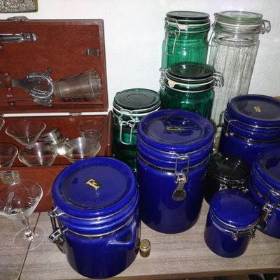 Blue Stoneware Canister set