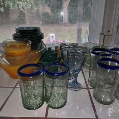 Cobalt rimmed green Tumblers