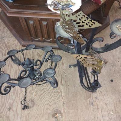 Wrought Iron Candelabra (several) and Brass Butterfly candleholders