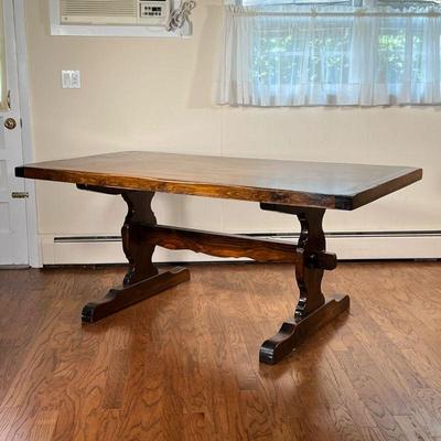Trestle Dining Table | Dark wood with breadboard ends, of solid construction. - l. 71.75 x w. 37.6 x h. 30.25 in 