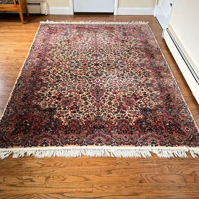 Karastan Kirman Carpet | Approx. 6x9 overall patterned rug with fringe, Karastan Kirman carpet made in USA. - l. 9 x w. 6.25 ft 