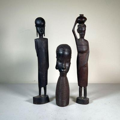 (3pc) African Figures | Including two standing figures, and one bust. - h. 14 in (Tallest) 