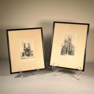 (2pc) Edward J. Cherry (1886-1960) | Westminster Abbey and Canterbury Cathedral, West Front Etchings, two architectural studies, each...