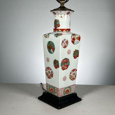 Chinese Chrysanthemum Vase | Mounted on a wood base as a table lamp; vase only H. 14 in. - w. 5.5 x h. 29.5 in (Overall) 