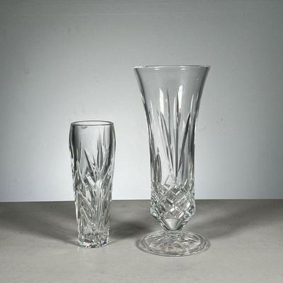 (2pc) Gorham & Other Crystal Vases | Including a small Gorham vase with label and an unmarked Waterford style vase. - h. 10 x dia. 4.25...