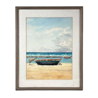 Alex Fraser Watercolor | Beach scene. Signed lower left Sight 14.25 x 10.5 in. - w. 15.5 x h. 19.25 in (frame) 