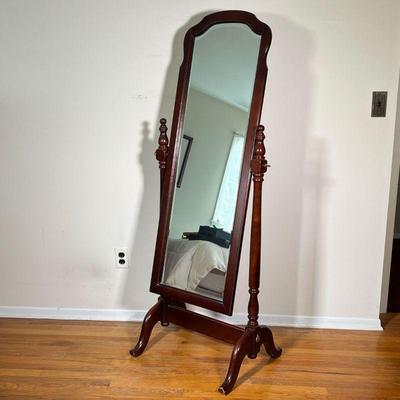 Wood Standing Mirror | Beveled glass floor mirror on stand. - l. 22.25 x w. 19 x h. 53.25 in (overall) 