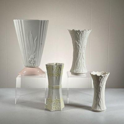 (4pc) Lenox & Belleek Vases | w. 6.25 x h. 10 in (largest) 