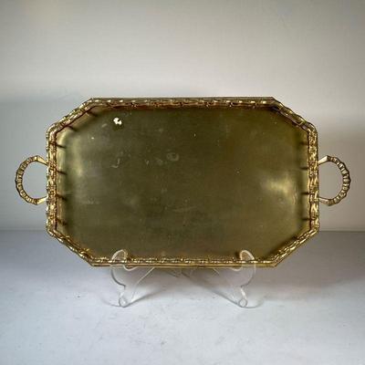 Brass Bamboo Tray | Polished brass with faux bamboo gallery. - l. 20 x w. 10.25 in (Over handles) 