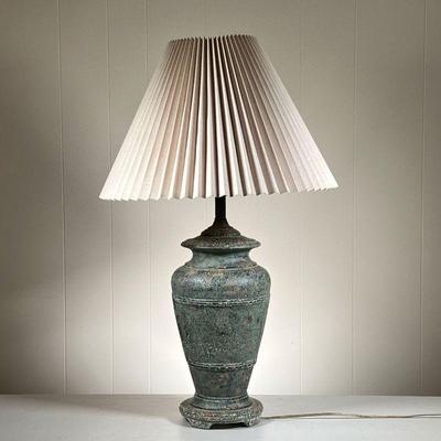 Ceramic Table Lamp | Antiqued composition and ceramic table lamp. - h. 38 x dia. 8 in (over harp) 