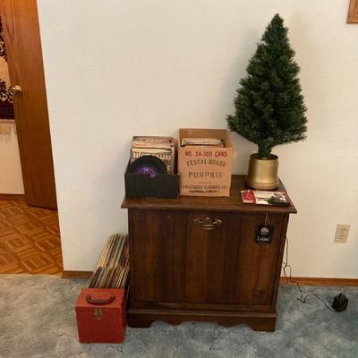 Optic Christmas tree, Lane record cabinet, & 45's