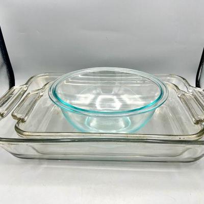 (2) Anchor Ovenware Baking Dishes & Pyrex Bowl
