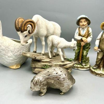 (5) Figurines Incl Silver Plate Toothpick Holder Homco Masterpiece Porcelein