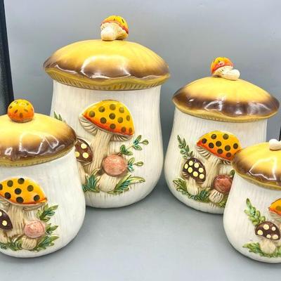 (4) Vintage Sears Roebuck And Co. 1978 Mushroom Kitchen Canisters
