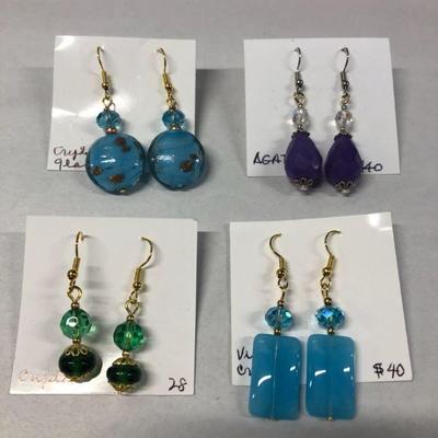 DFT310 Myrna Lee Crystal, Glass & Agate Earrings New