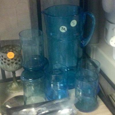 Blue pitcher and glasses