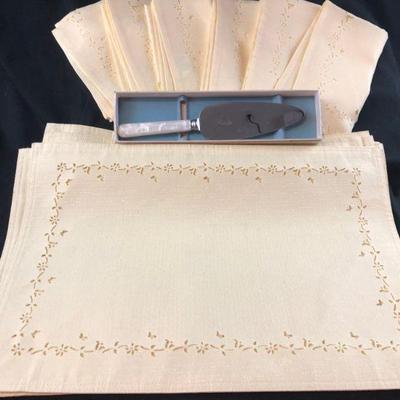 Yellow Napkins, placemats. cake knife