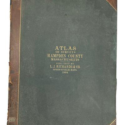 RARE 1894 Atlas of Hampden County MA with plates of towns