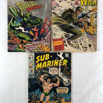 Doom patrol #113, August 1967, Army at war #58, May 1957, submariner #39, July 1971, poor condition