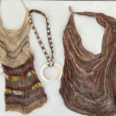 (3) Indonesian Handmade Bags, Tusk Necklace & Ball
