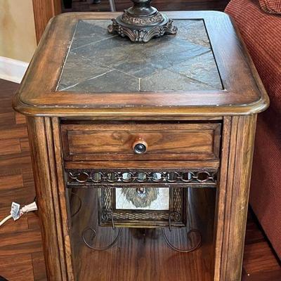 pair of slate inlaid end tables