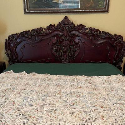 highly decorative/carved queen bed