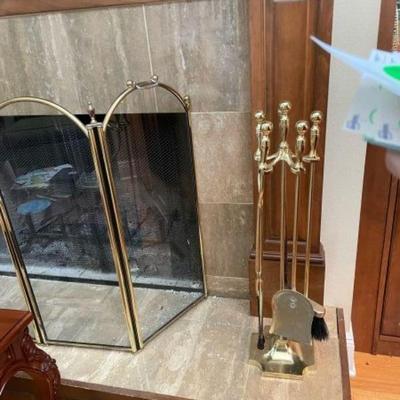 Brass fire place screen & tools