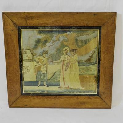 Antique Beautifully Done Fine English Silk Embroidery Needlework. 20"x18"x1". 