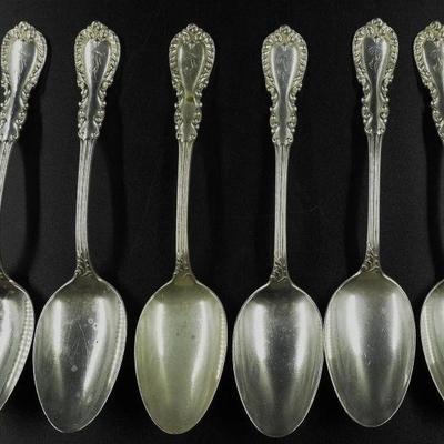 Six (6) American Sterling Oval Soup Spoons in the "Majestic" Pattern. Each 7 1/8". 