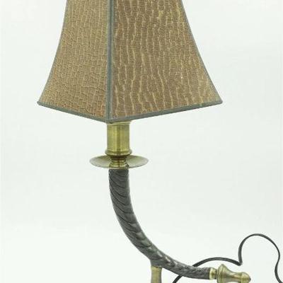 Bronze and Brass Contemporary Table Lamp. With Shade measures 13"x 23.5" tall. 