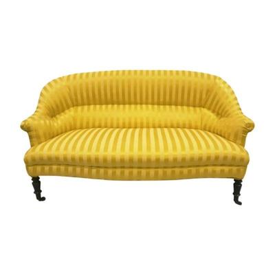 19th c . Settee covered in a yellow and gold silk brocade. 48"x31"x32". PROVENANCE: The Historic Clelia Peronneau McGowan...