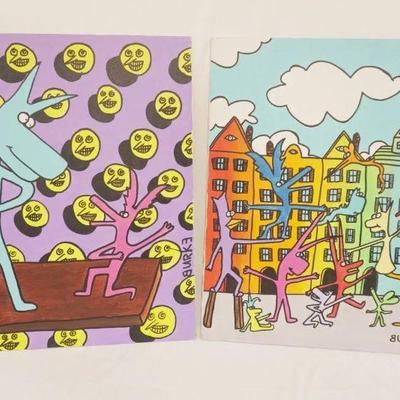 Pair of Original Cartoona Art Paintings by North Carolina artist and Cartoona Game inventor Robert Burke. Measures...